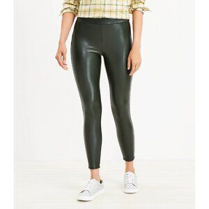 LOFT Womens Green Faux Leather Leggings Pants Pull On High Rise Ankle size M